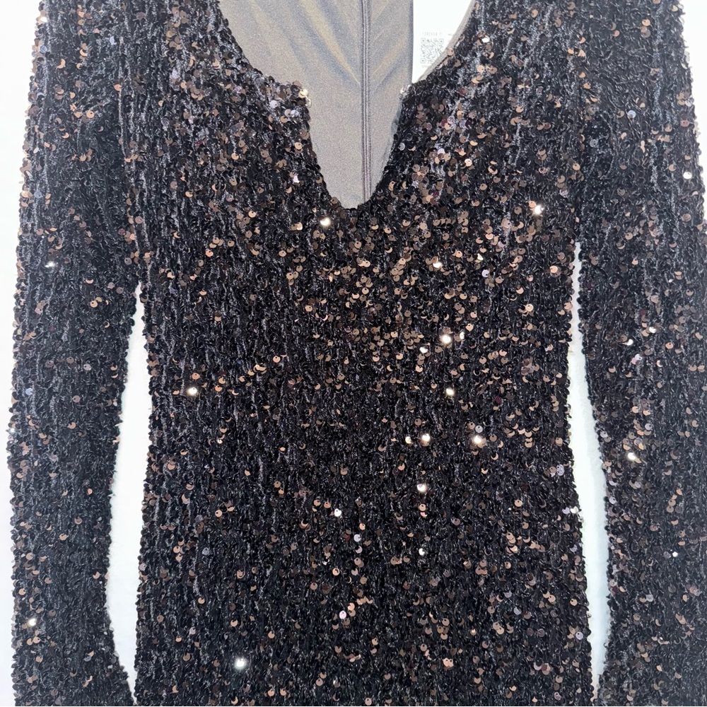 Forever 21 Black Sequin Long Sleeve Dress NWT - Picture 8 of 10
